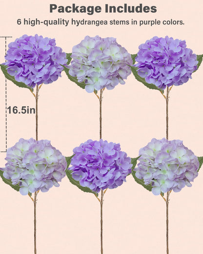 Blue Hydrangea Faux Flowers, 6 Stems