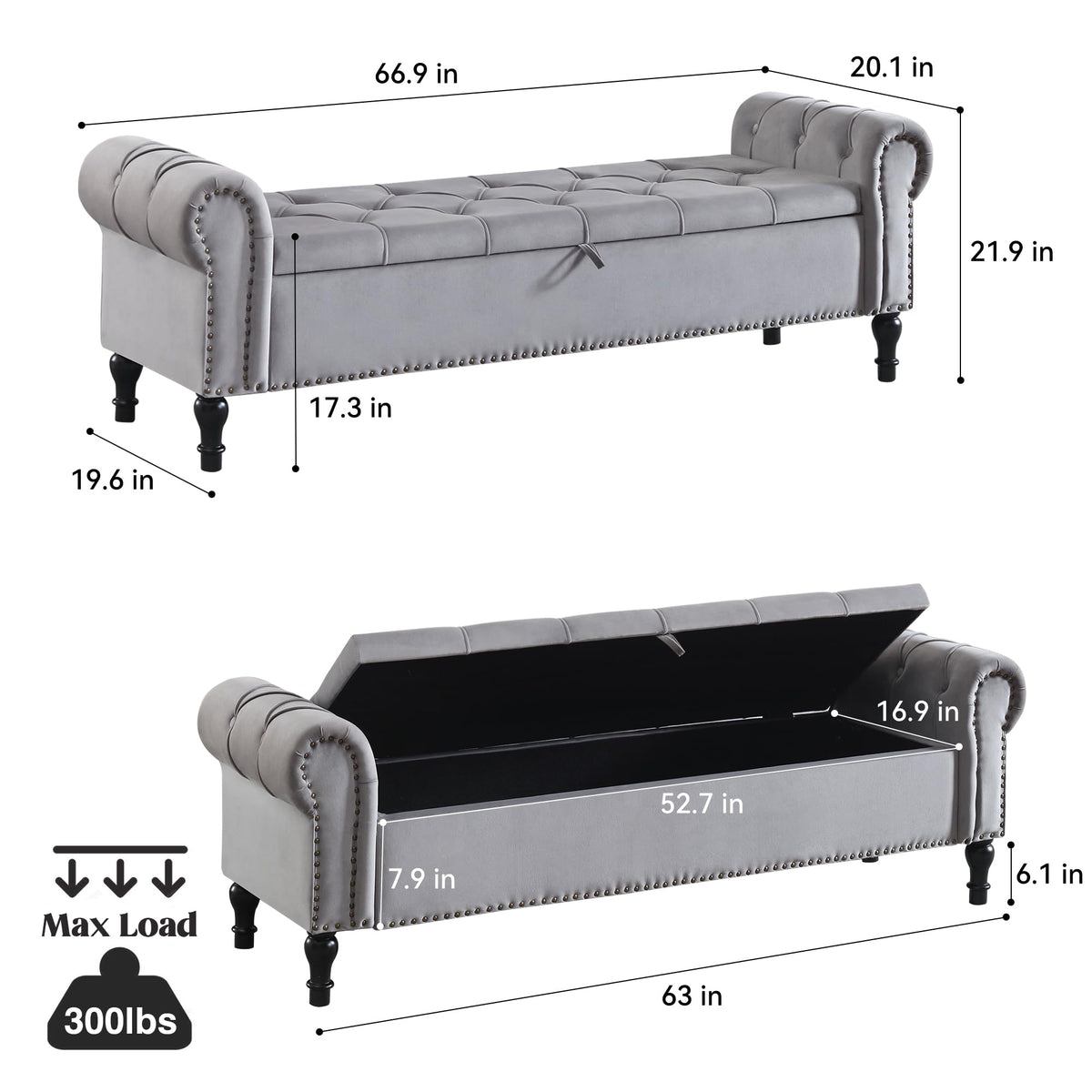 Navy Velvet Tufted Storage Bench