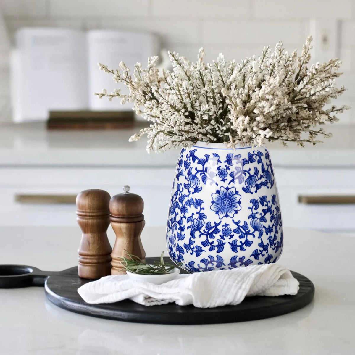 Hollyone Blue and White Chinoiserie Bottle Vase, 7 Inch