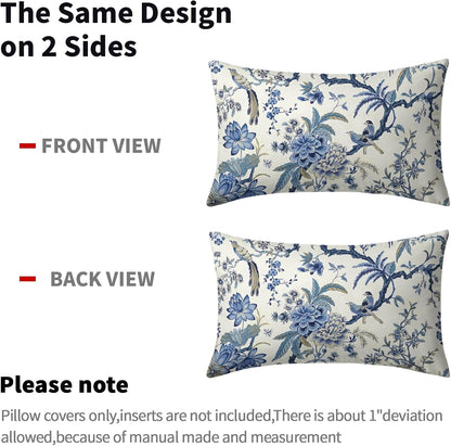 Blue and White Chinoiserie Lumbar Pillow Covers, 12x20, Set of 2