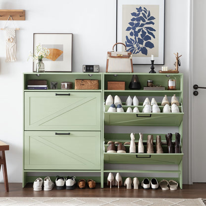 Blue Narrow Shoe Cabinet with 2 Flip Drawers