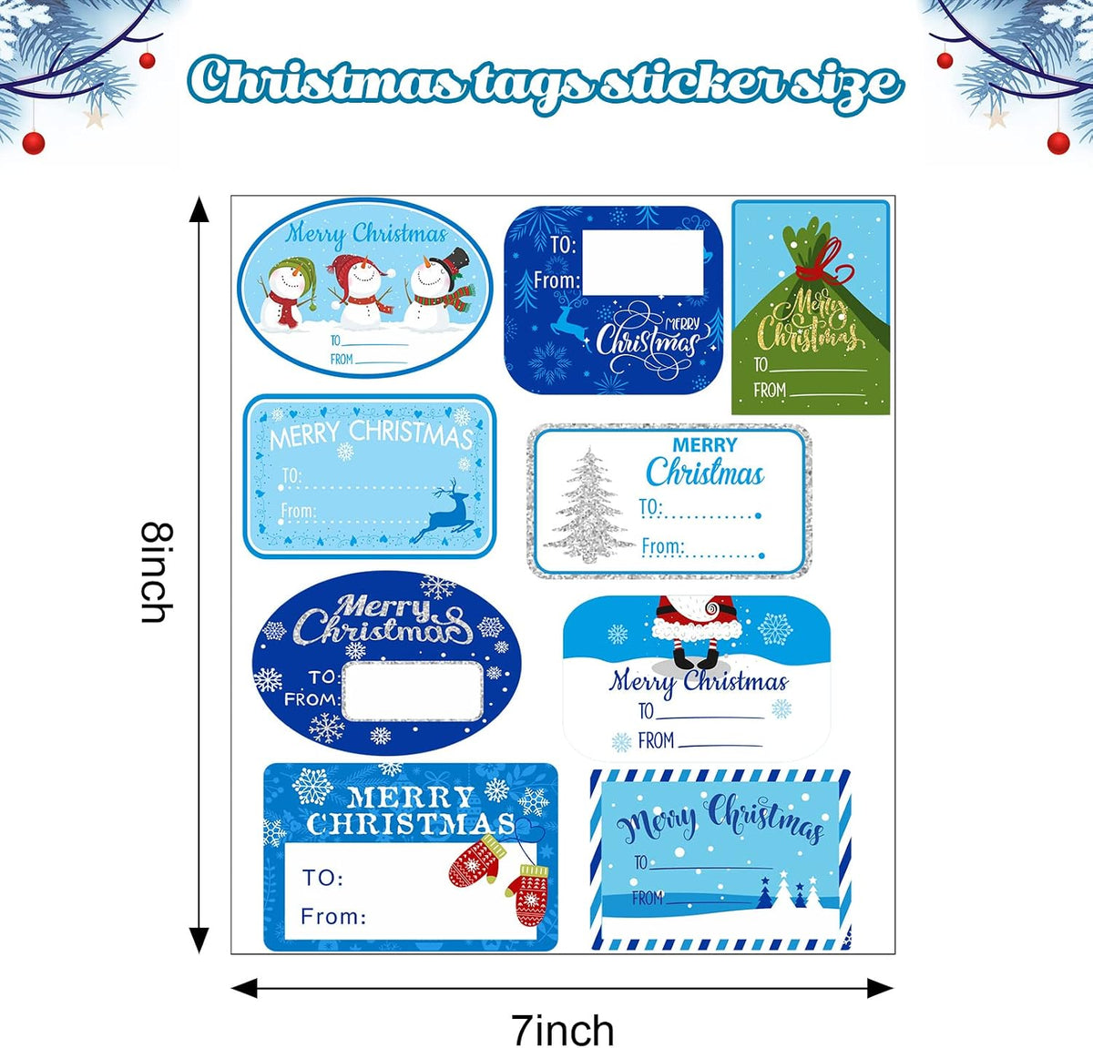 Blue Christmas Name Tag Stickers, 144 Pieces