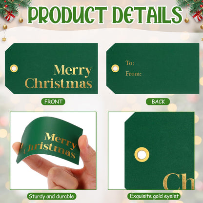 Christmas Gift Tags with Ribbon, 100 Pack, Blue and Silver
