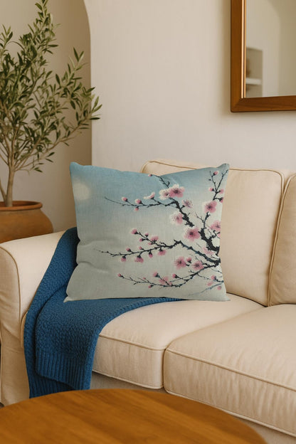 Blue Chinoiserie Bird and Peony Pillow Cover, 18x18