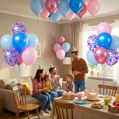 Royal Blue and White Confetti Balloons, 50 Pack