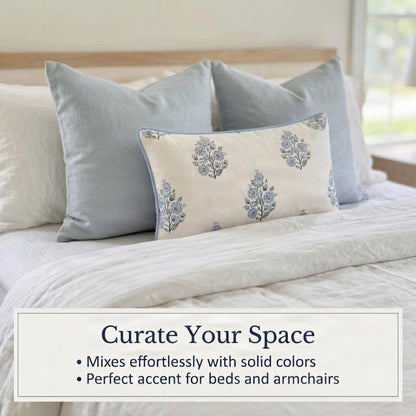 Camille Blue Floral Block Print Pillow Cover