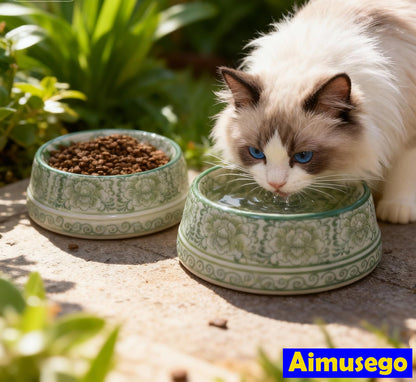Hand-Painted Blue and White Ceramic Pet Bowl