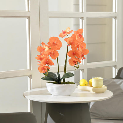 Faux Orchid in Navy Ribbed Ceramic Pot