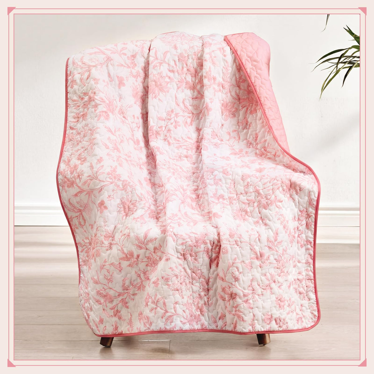 Blue Floral Quilted Throw Blanket, 50 x 60 Inch
