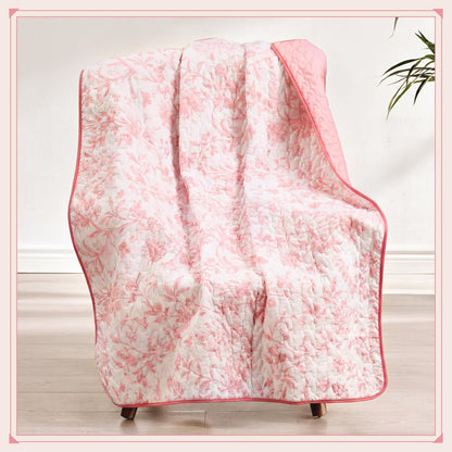 Blue Floral Quilted Throw Blanket, 50 x 60 Inch