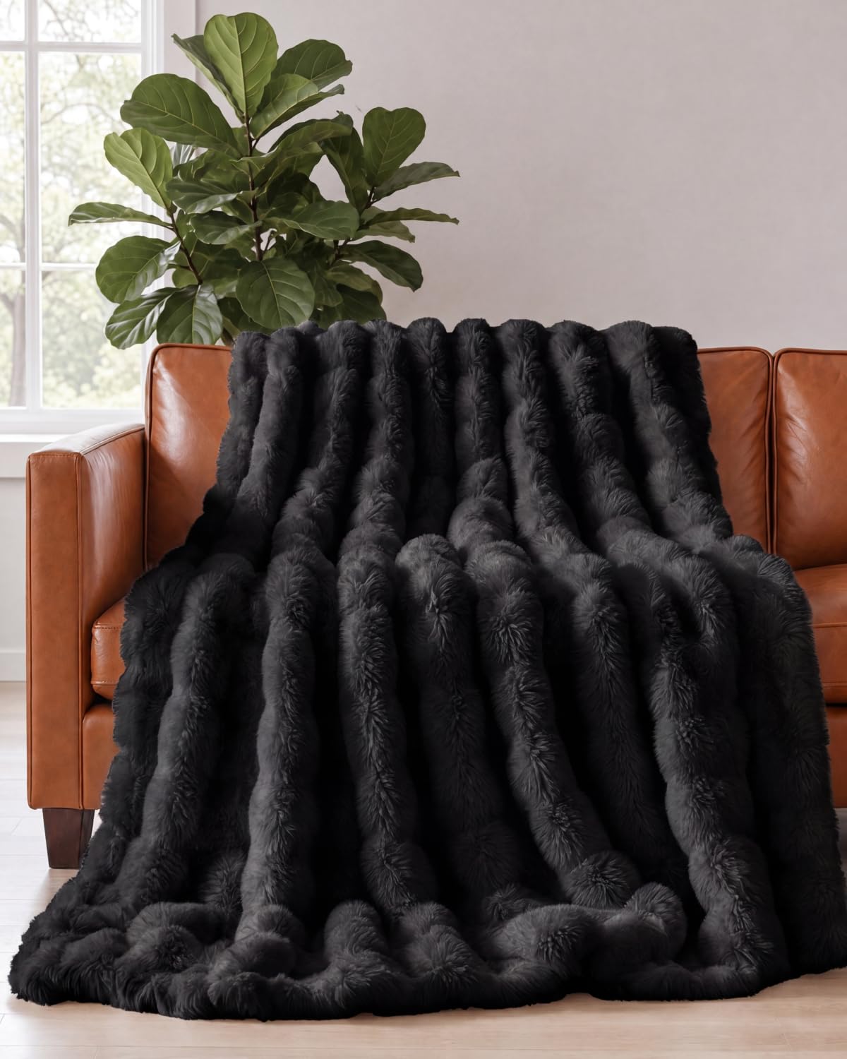 Faux Fur Bubble Throw Blanket, 50 x 60 Inch