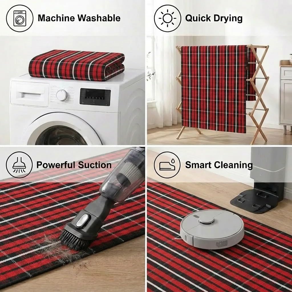 MUBIN Blue White Plaid Cotton Rug, 27.5x43
