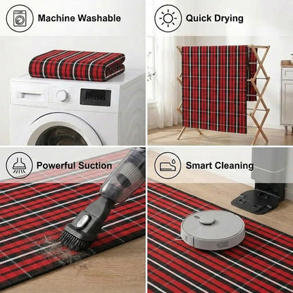 MUBIN Blue White Plaid Cotton Rug, 27.5x43