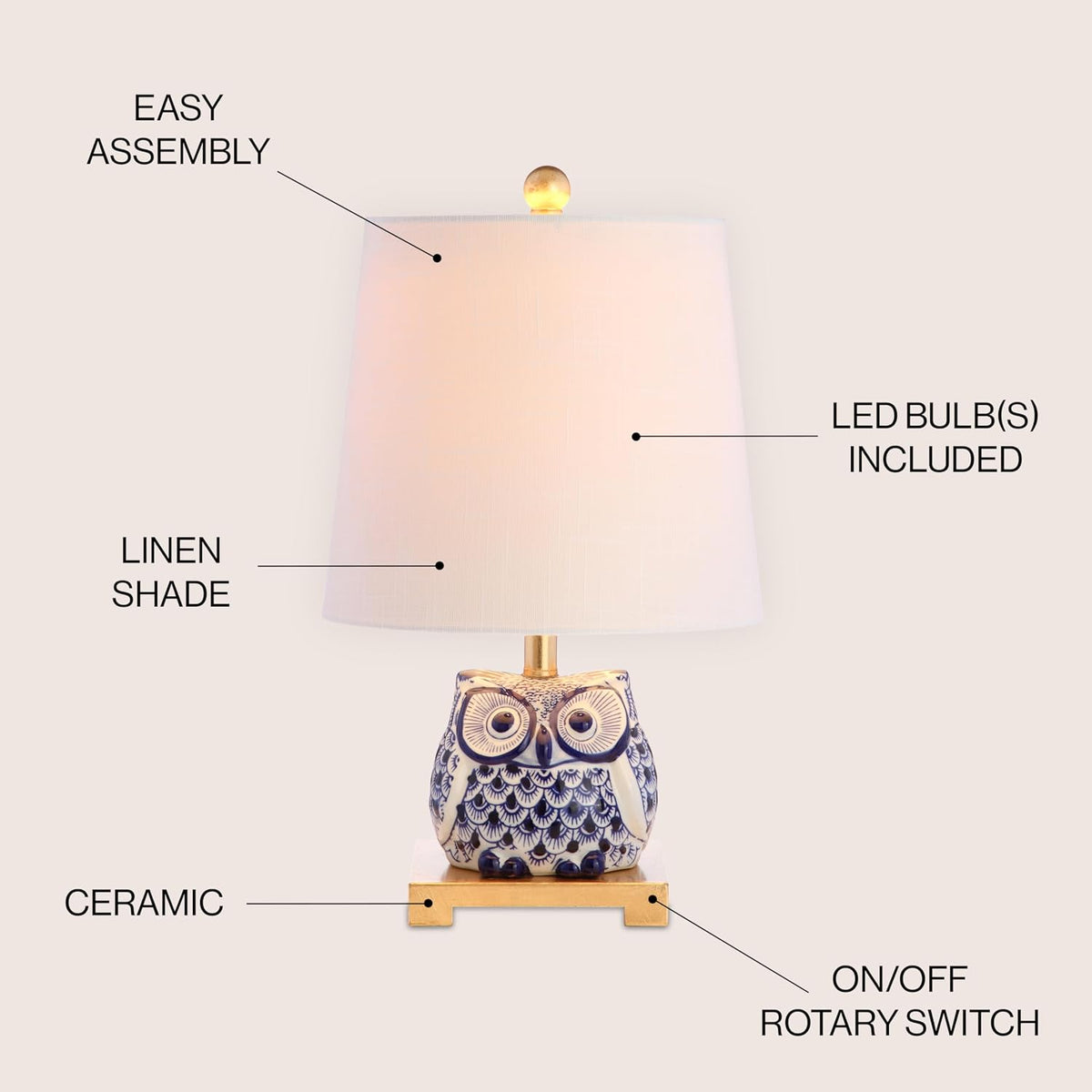 Justina Owl Mini Table Lamp, Ceramic