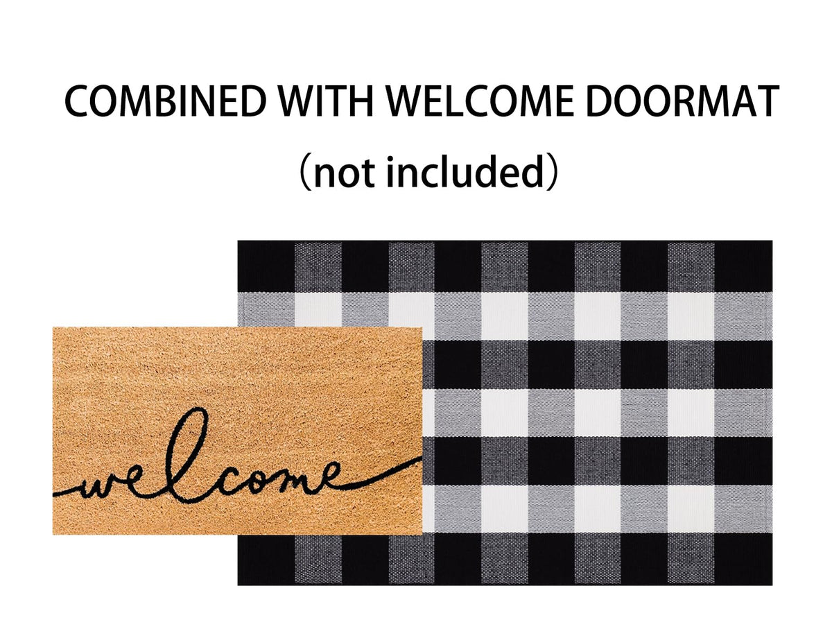 Light Blue Buffalo Plaid Cotton Door Mat, 24x35