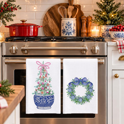 Chinoiserie Christmas Kitchen Hand Towels, 16x24 Inch