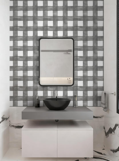 Blue Gingham Peel and Stick Wallpaper
