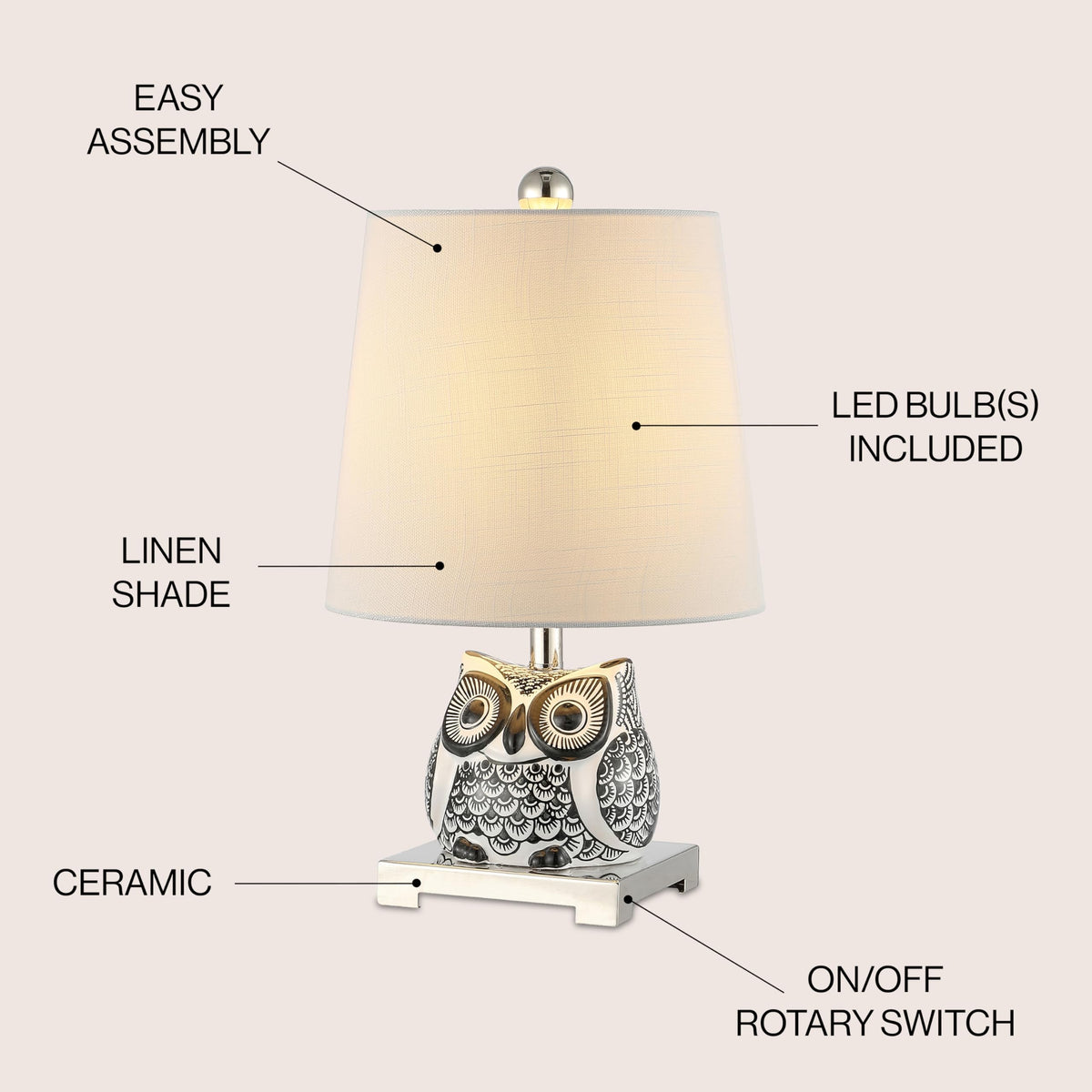 Justina Owl Mini Table Lamp, Ceramic
