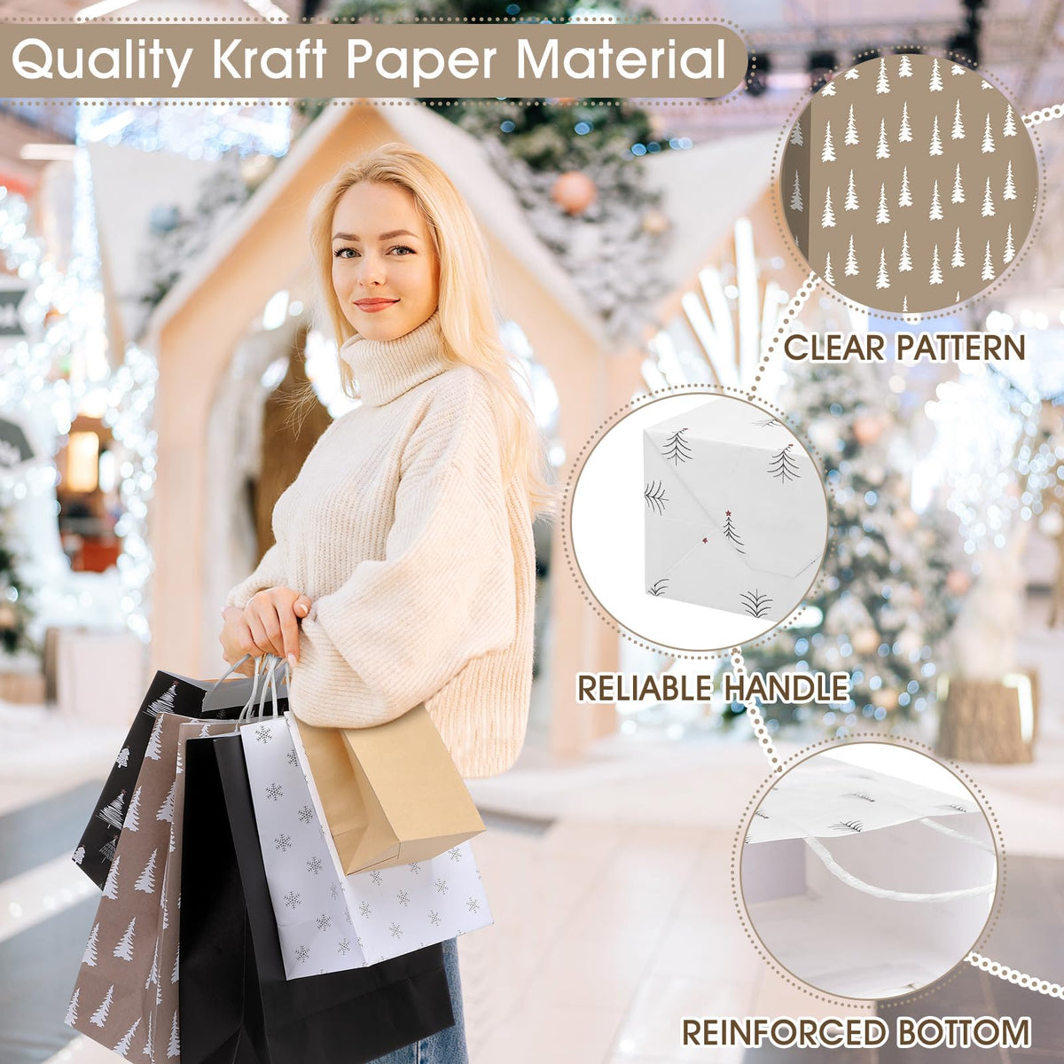 Blue Toile Christmas Kraft Gift Bags, Set of 18
