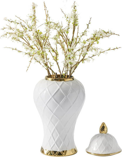 White and Gold Ceramic Ginger Jar, 12 to 18 Inch