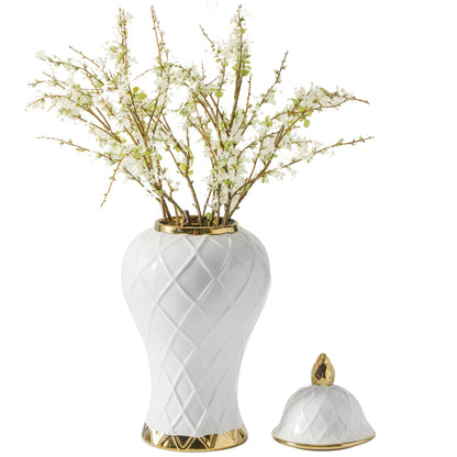 White and Gold Ceramic Ginger Jar, 12 to 18 Inch
