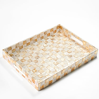 Capiz Shell Decorative Serving Tray, Navy Blue