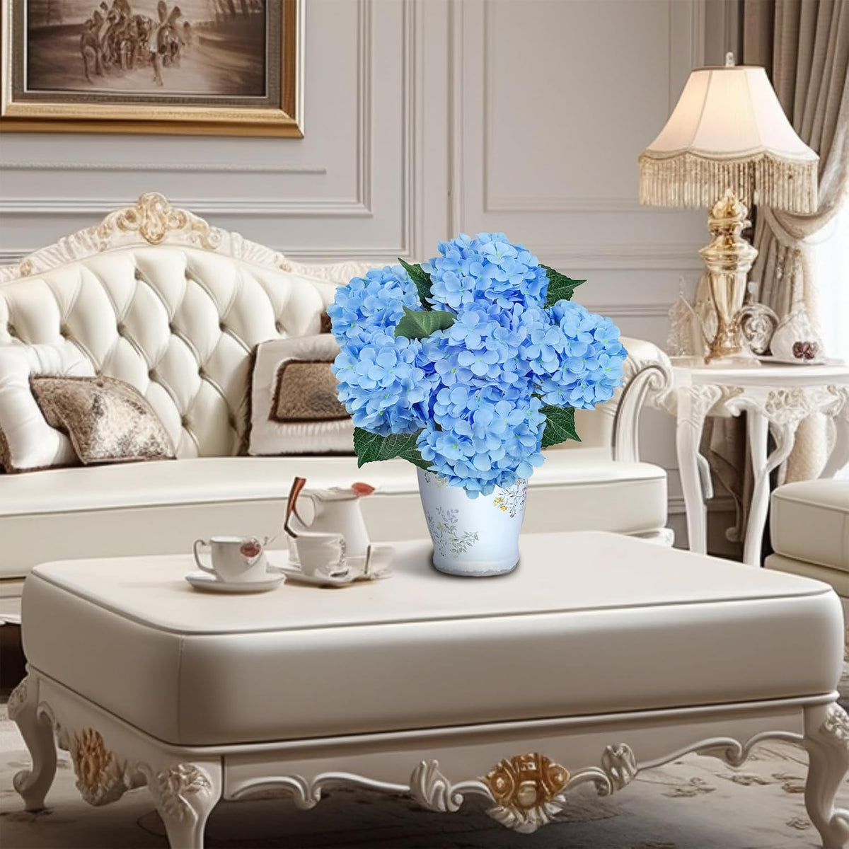 Blue Hydrangea Faux Flowers, 6 Stems