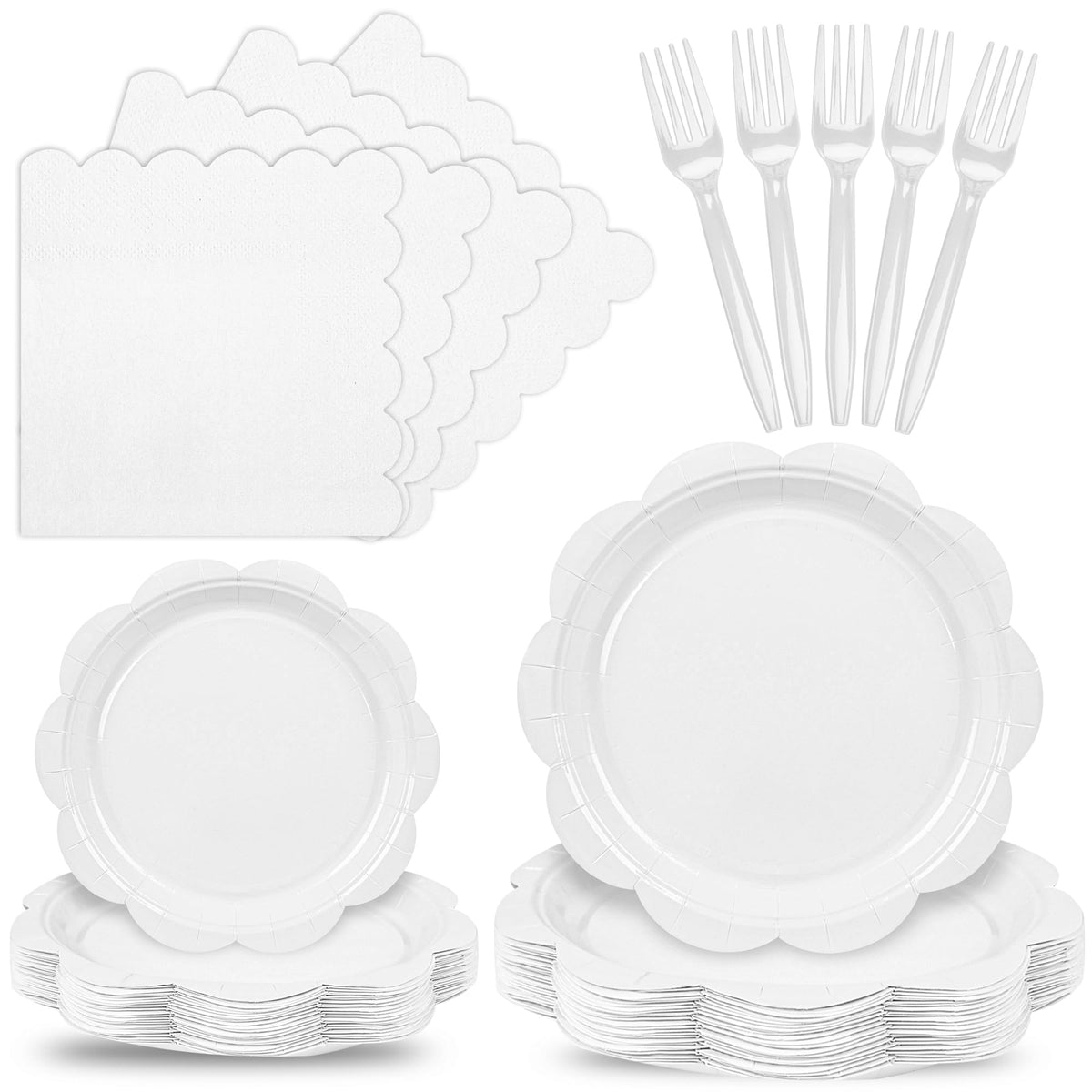 Blue Scalloped Paper Plates and Napkins, Serves 24