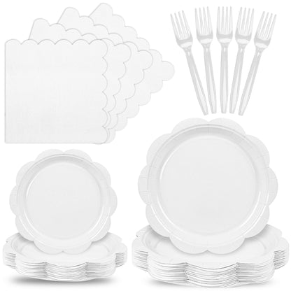 Blue Scalloped Paper Plates and Napkins, Serves 24