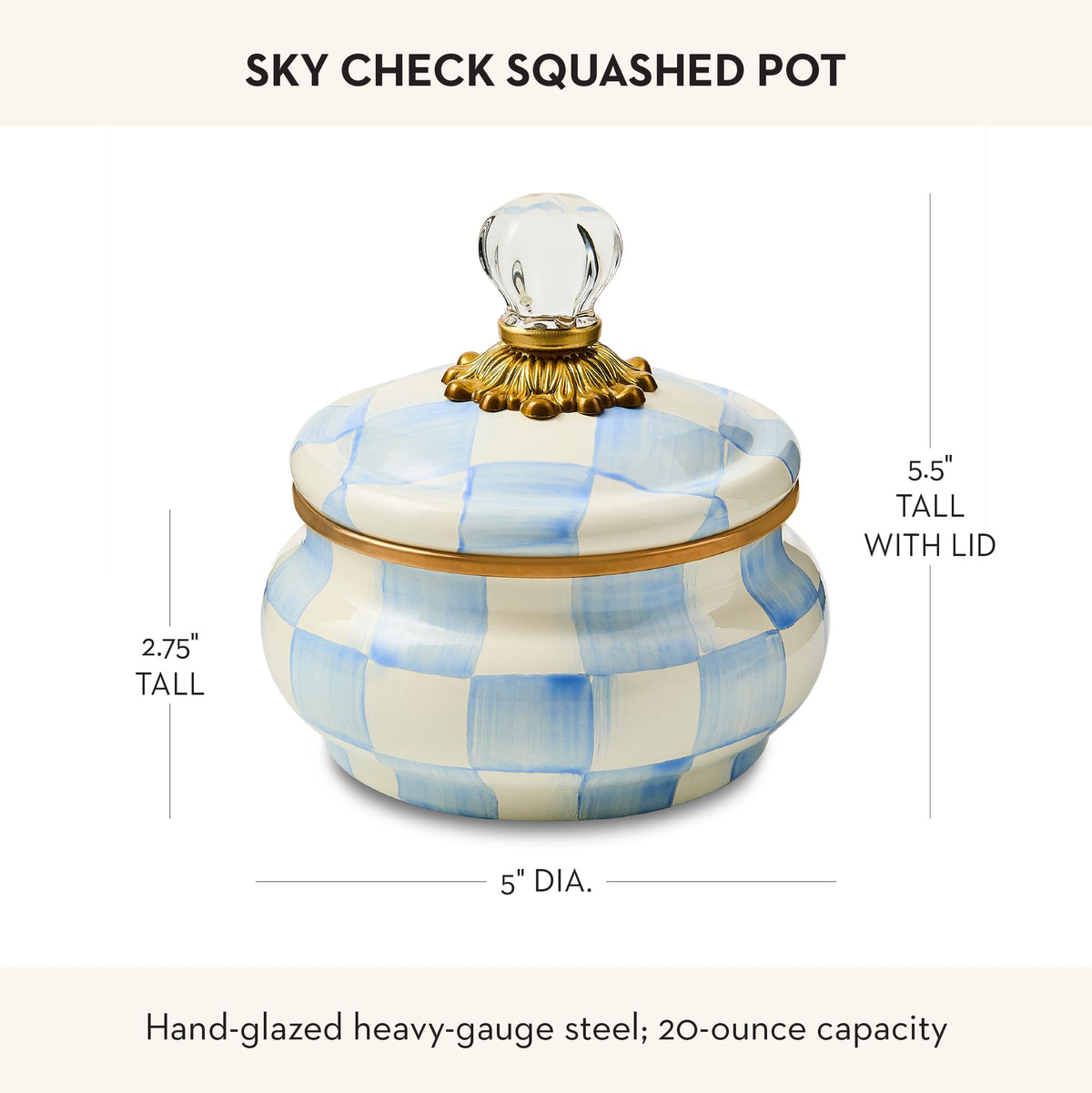 MacKenzie-Childs Enamel Squashed Pot, Royal Check