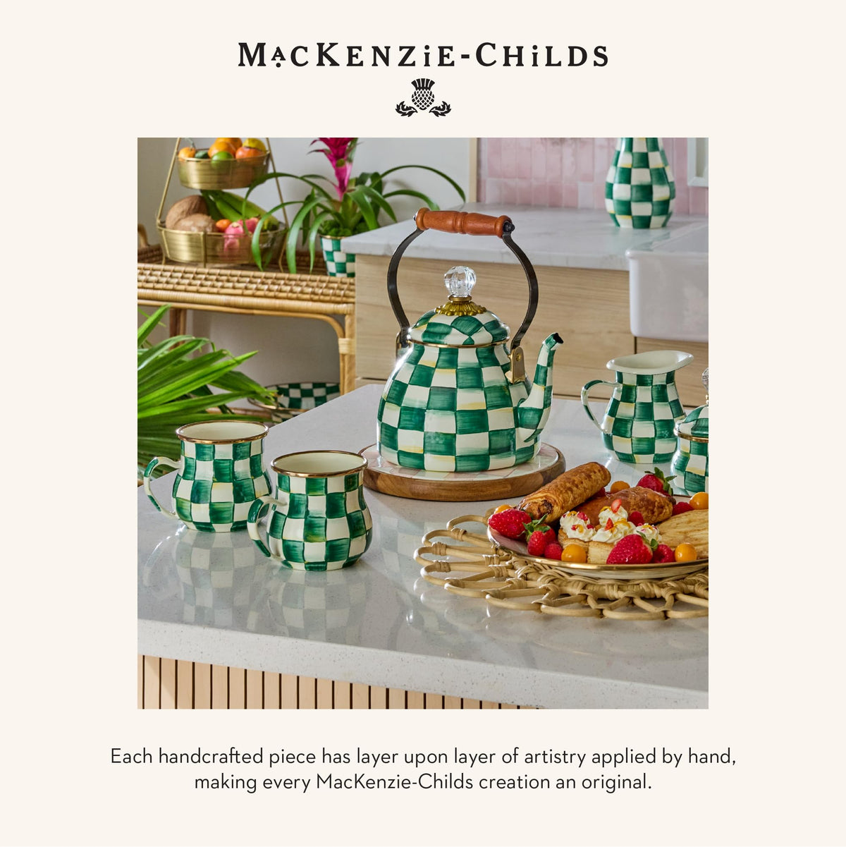 MacKenzie-Childs Enamel Squashed Pot, Royal Check