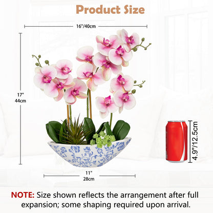 Briful Faux Orchid in Blue and White Boat Vase