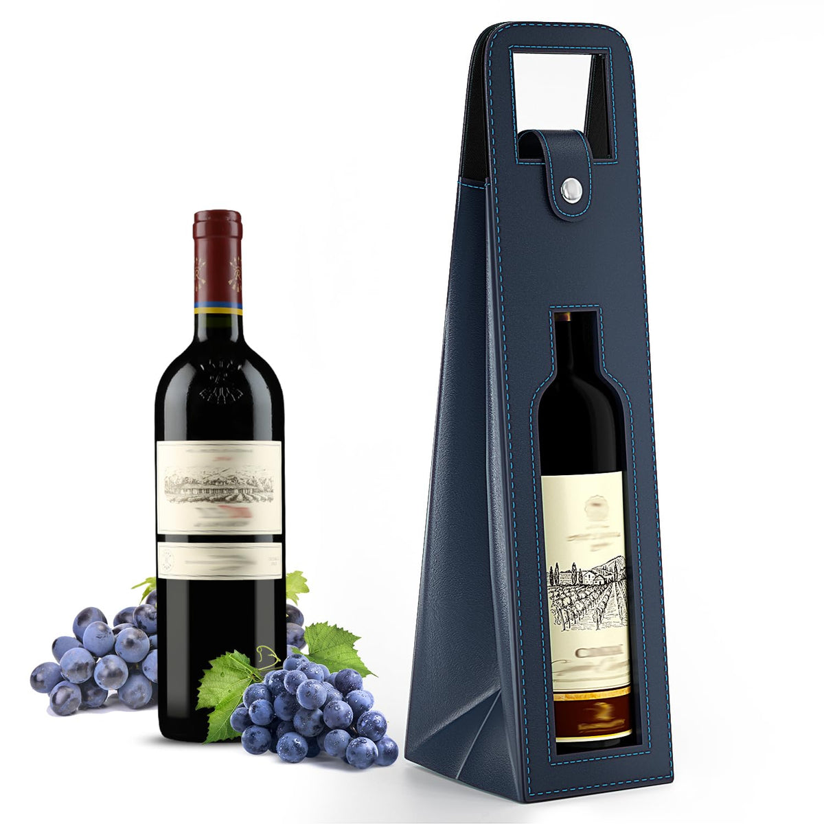 Blue Leather Wine Gift Bag