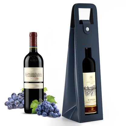 Blue Leather Wine Gift Bag