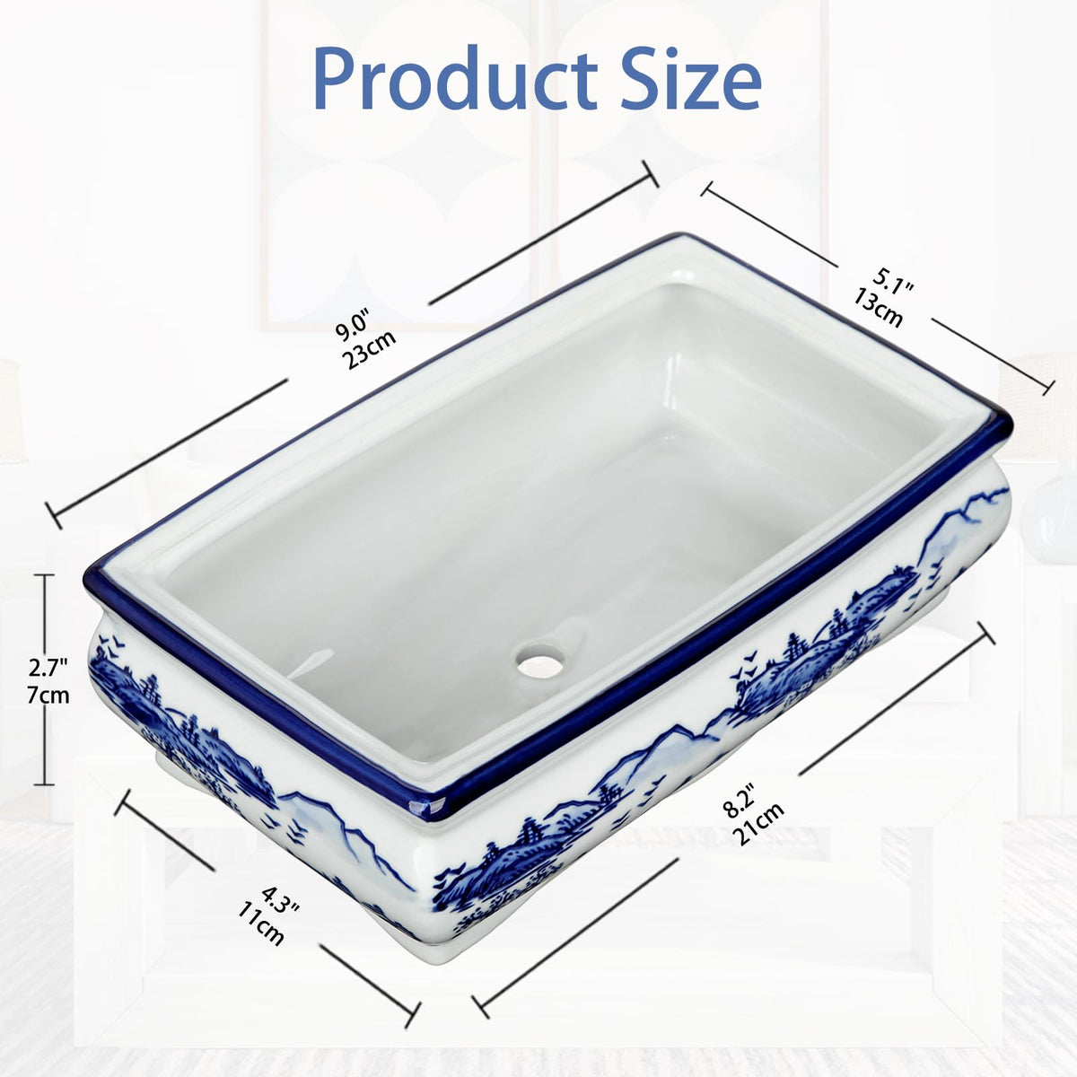 Blue and White Bonsai Pots, Set of 2
