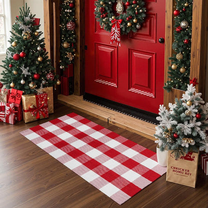 MUBIN Blue White Plaid Cotton Rug, 27.5x43