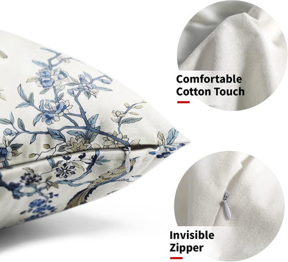 Blue and White Chinoiserie Lumbar Pillow Covers, 12x20, Set of 2