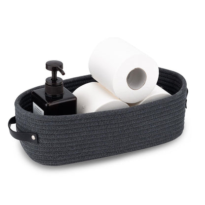 Woven Cotton Rope Toilet Tank Basket, Navy and White