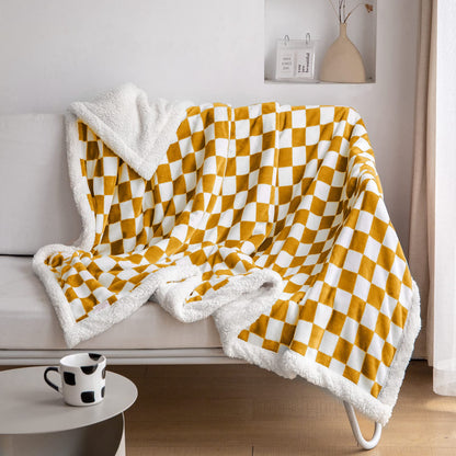 Navy Checkered Sherpa Throw Blanket