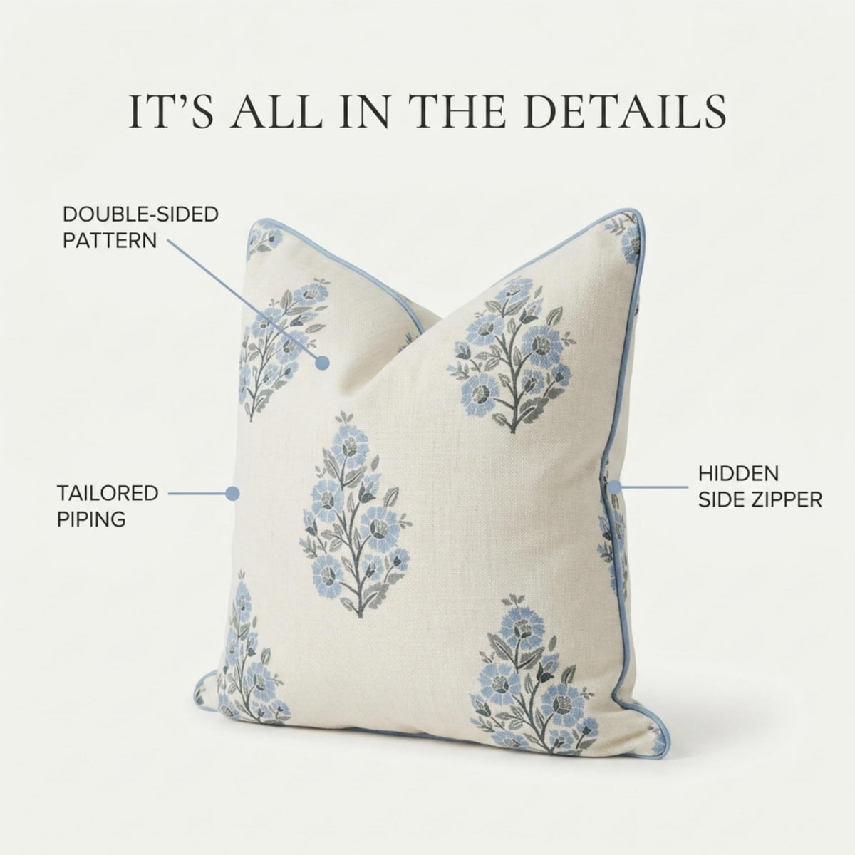 Camille Blue Floral Block Print Pillow Cover