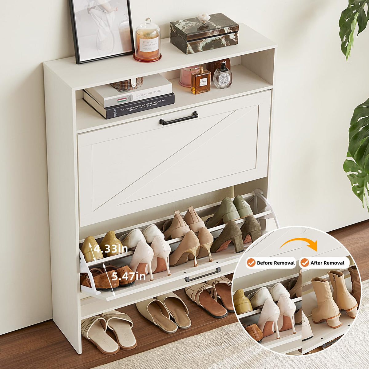 Blue Narrow Shoe Cabinet with 2 Flip Drawers
