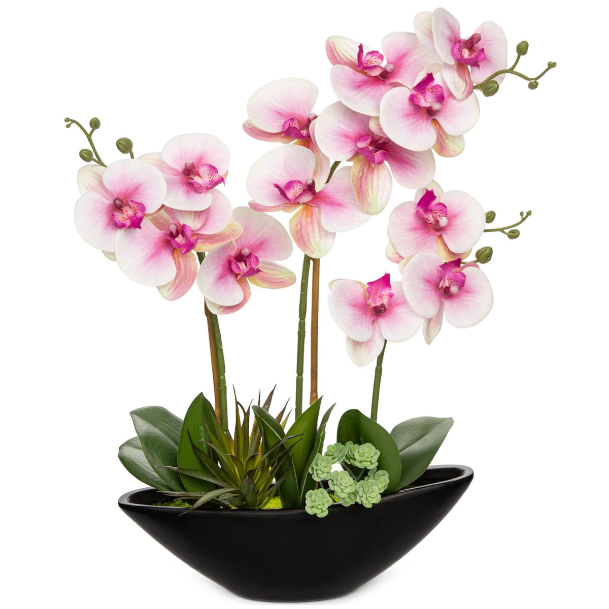 Briful Faux Orchid in Blue and White Boat Vase