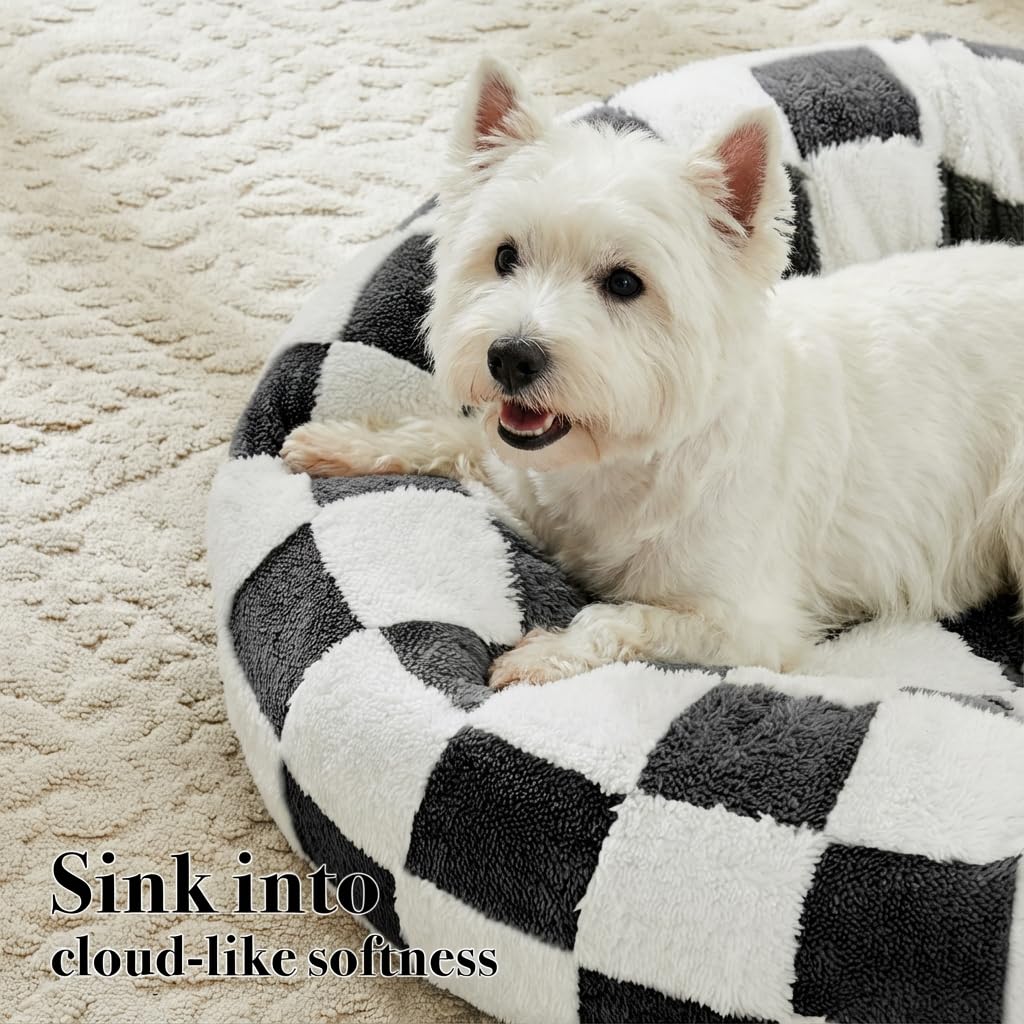Blue Checkered Round Dog Bed