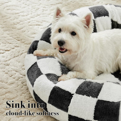 Blue Checkered Round Dog Bed