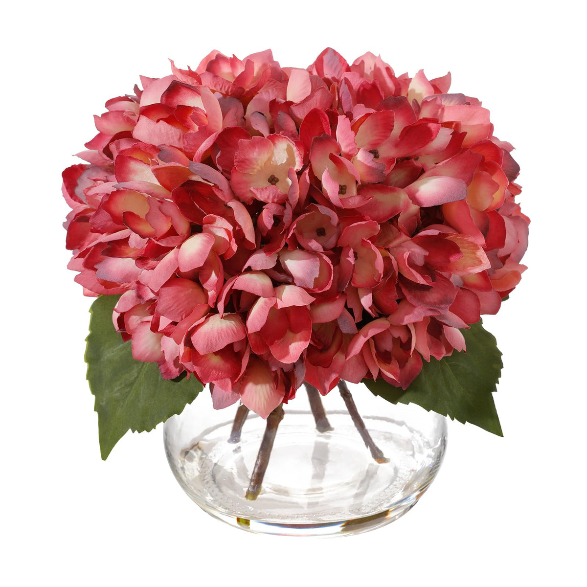 Blue Faux Hydrangea Arrangement in Glass Vase