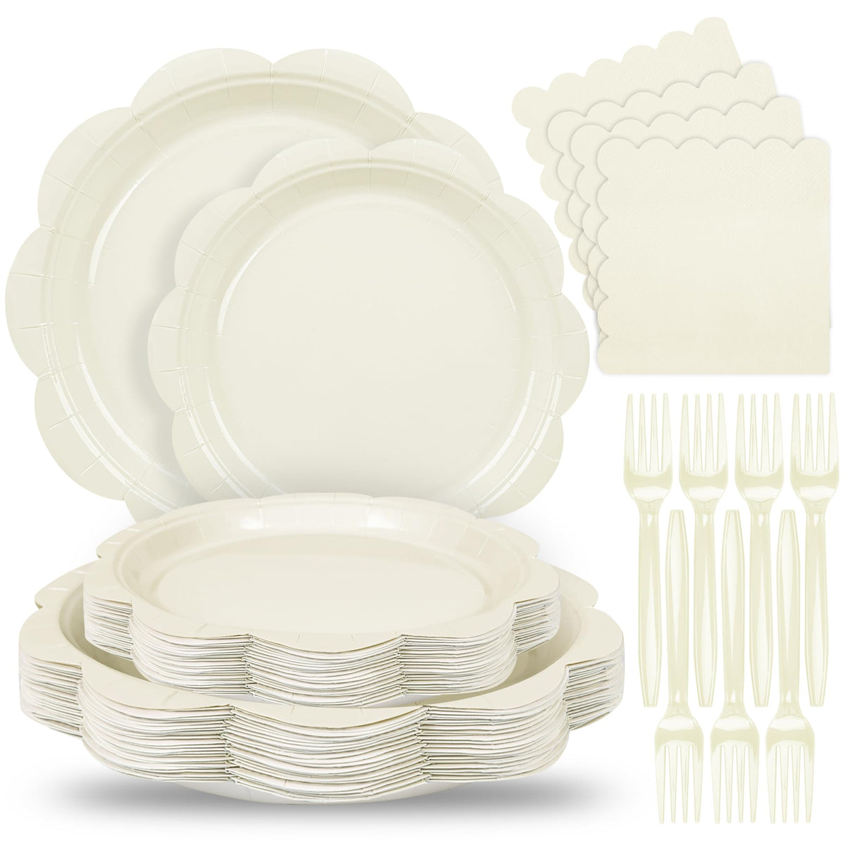 Blue Scalloped Paper Plates and Napkins, Serves 24