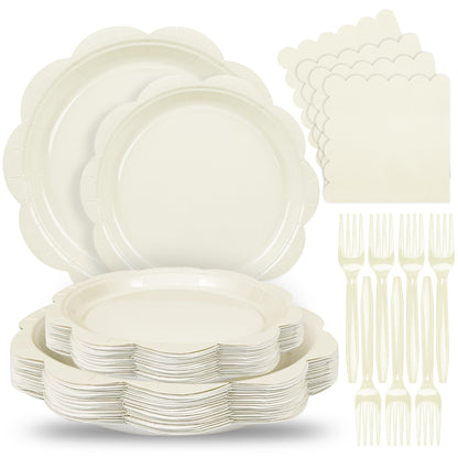 Blue Scalloped Paper Plates and Napkins, Serves 24