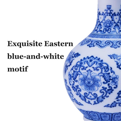 Blue and White Chinoiserie Trumpet Vase, 10 Inch