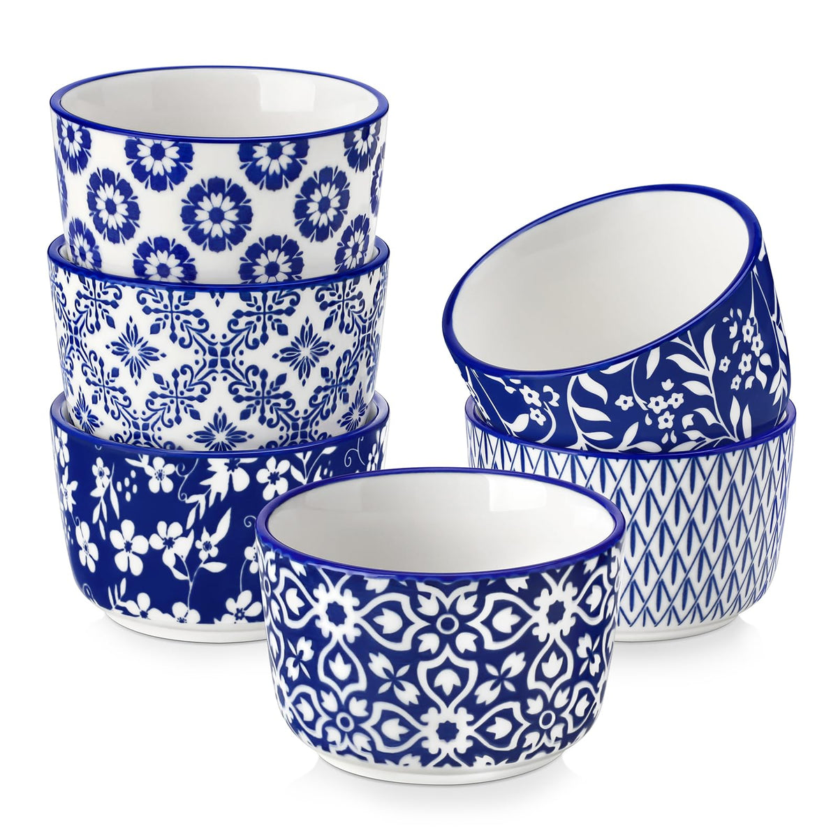 Floral Ceramic Ramekins, Set of 6