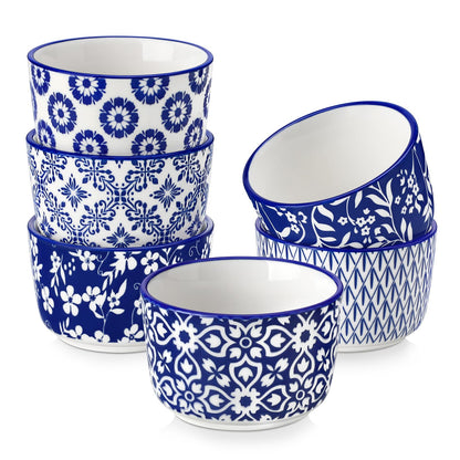 Floral Ceramic Ramekins, Set of 6
